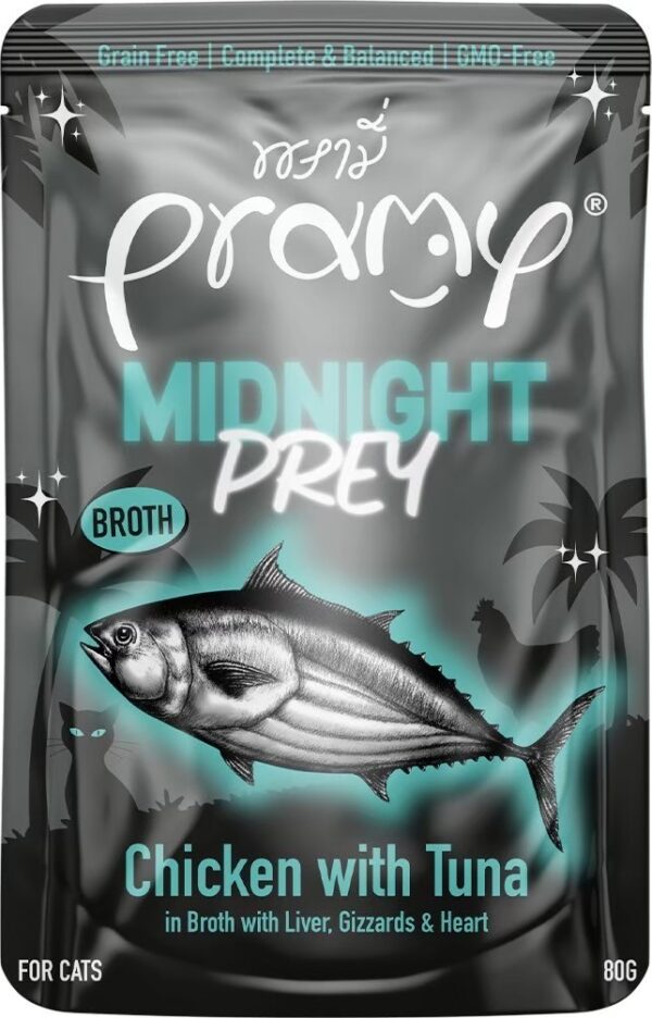 PRAMY MIDNIGHT PREY WET CAT FOOD CHICKEN WITH TUNA IN BROTH 80G MN2