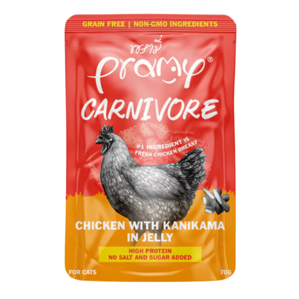 PRAMY CARNIVORE WET CAT FOOD CHICKEN WITH KANIKAMA IN JELLY 70G CV8