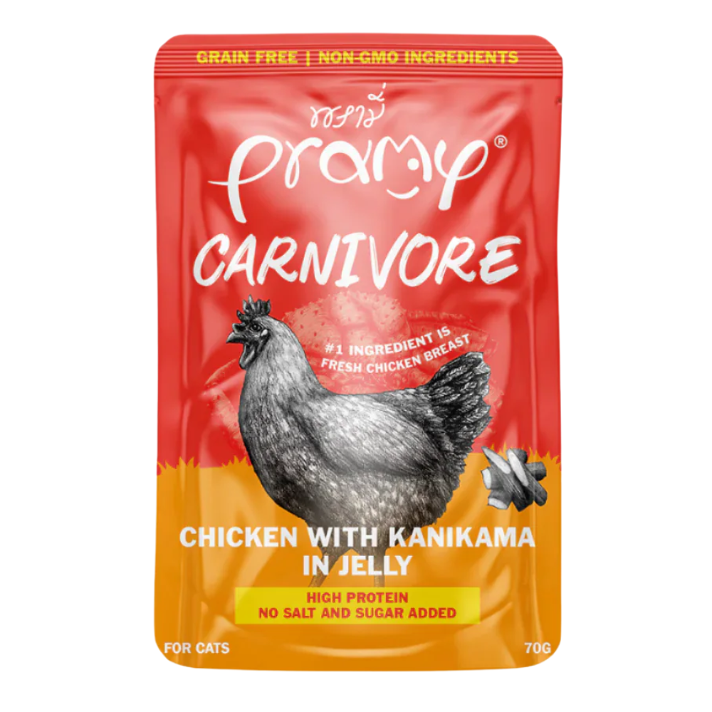 PRAMY CARNIVORE WET CAT FOOD CHICKEN WITH KANIKAMA IN JELLY 70G CV8