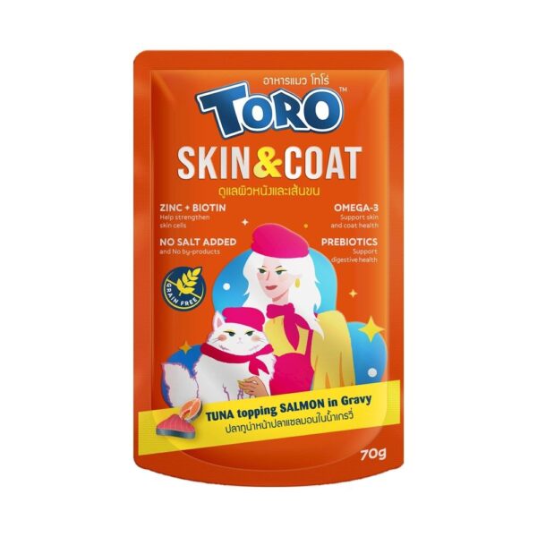 TORO WET CAT FOOD SKIN & COAT ( TUNA TOPPING SALMON IN GRAVY ) 70G TR58