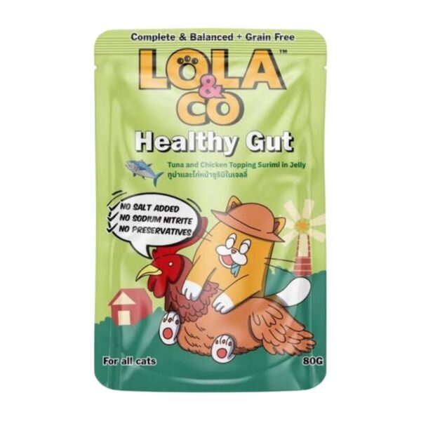 LOLA & CO WET CAT FOOD HEALTHY GUT ( TUNA AND CHICKEN TOPPING SURIMI IN JELLY) 80G RM08