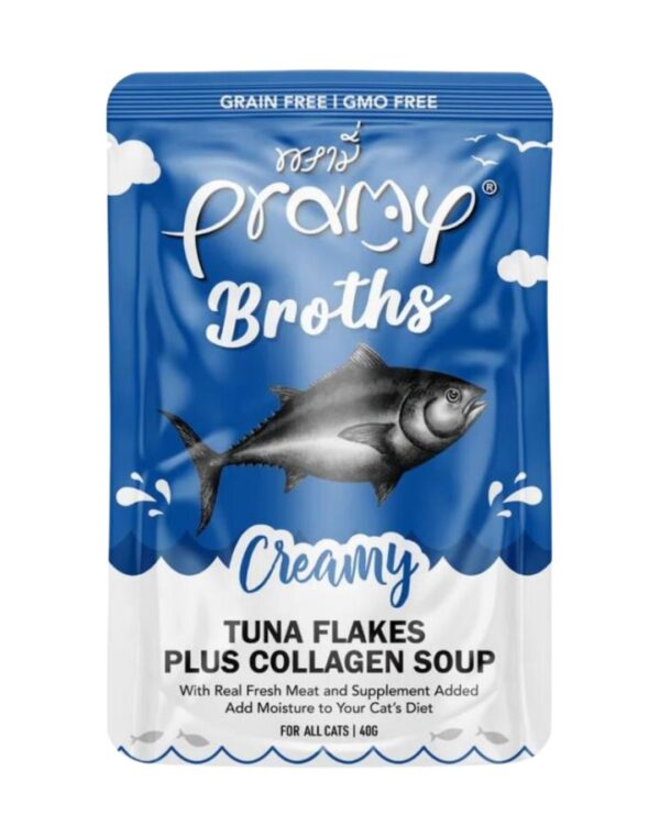 PRAMY WET CAT FOOD BROTHS ( CREAMY TUNA FLAKES PLUS COLLAGEN SOUP ) 40G CS2