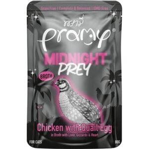 PRAMY MIDNIGHT PREY WET CAT FOOD CHICKEN WITH QUAIL EGG IN BROTH 80G MN4