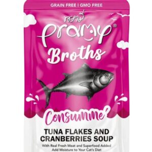 PRAMY WET CAT FOOD BROTHS ( CONSUMME’ TUNA FLAKES AND CRANBERRIES SOUP ) 40G CS4