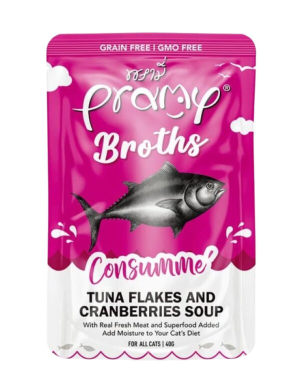 PRAMY WET CAT FOOD BROTHS ( CONSUMME' TUNA FLAKES AND CRANBERRIES SOUP ) 40G CS4